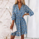 New Mid length Dress Waist Pullover Bohemian Printed Short Sleeve Fragmented Flower Dress