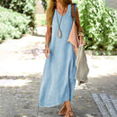 Women's Sleeveless V-neck Pullover Cotton Linen Dress