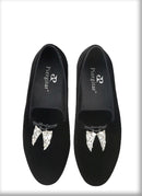 Black Velvet Men's Loafers with Clear Crystal Tassels, Handmade Man Moccasins for Party and Banquet Plus Size