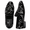 Piergitar Black Velvet And Octodandelion Strass Loafers Luxury Brand Same Design Red Bottom Handmade Crystals Men's Moccasins