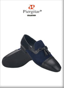 Piergitar 2023SS Navy Suede And Black Calfskin Leather Slippers With Handmade Tassels Italian Design Classic Men's Loafers
