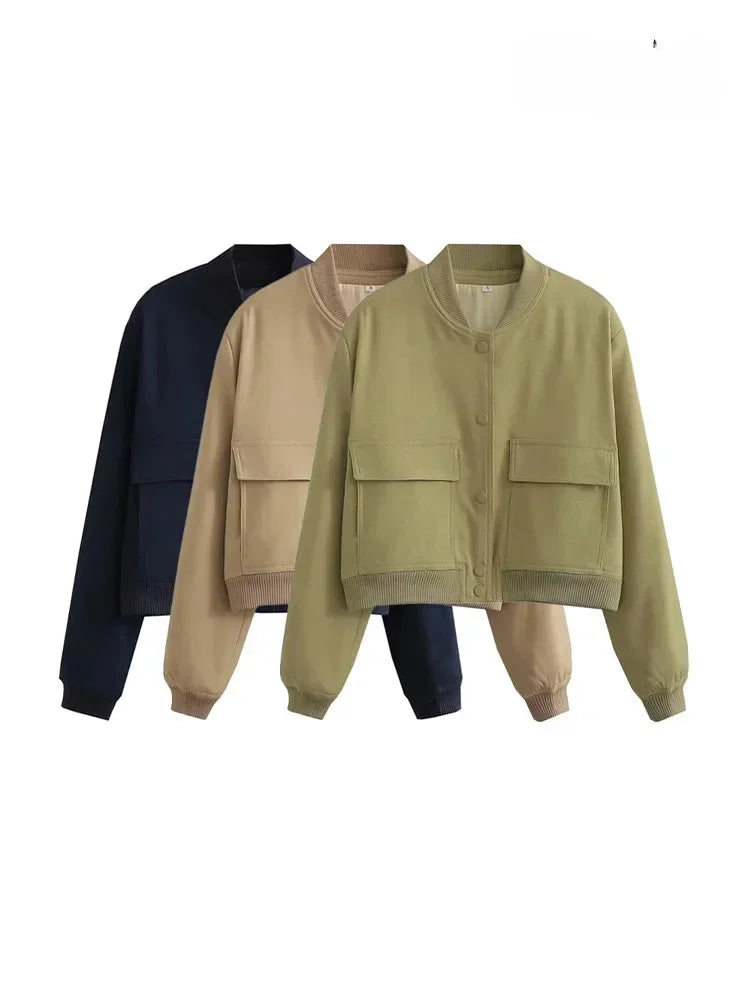 Women Fashion With Pockets Bomber Jacket