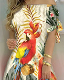 3XL Women's Casual Gradient Off Shoulder Short Sleeve Dress Bow Print Mini Dress