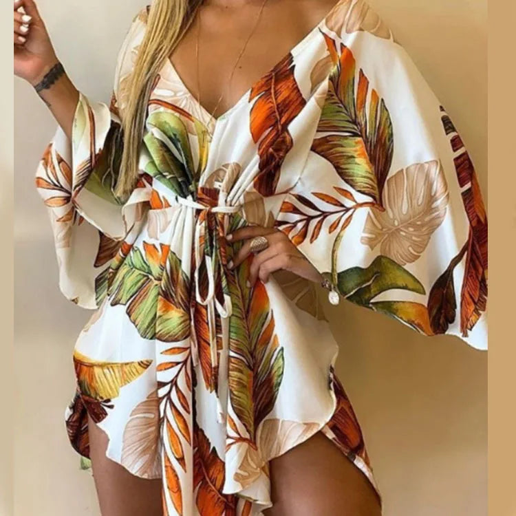 Women Ruffle Flowers Print Sundress