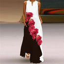 Women'S Dress Fashion Floral Print Dress Women'S Elegant Sleeveless Evening Gown Women'S Plus-Size V-Neck Vest Pocket Dress