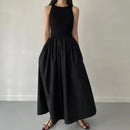 Simple Elegant Long Black Dresses For Woman Round Neck Sleeveless Low Waist