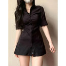 Slimming Smoothing Sexy Medium-Length Dress for Women Niche Design Sensibility Waist Fitted Dress