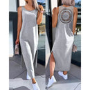 Women's Round Neck Mid-Length Slim Dress with Slits