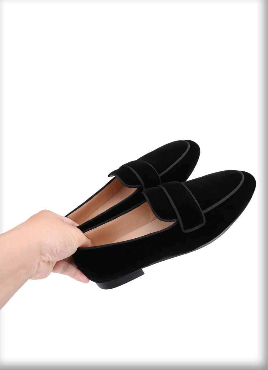 Customized Black Velvet Slip-On Shoes for Men, Fashion Party and Wedding Slippers with Leather Insole
