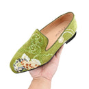 Piergitar Black And Grass Green Velvet With Handmade Classical Chinese Style Sequin Embroidery Men's Loafers Red Sole Moccasins