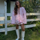 Floral Printed Women's Cardigan Cute Lace up Pink Women Coat Casual Loose Autumn Warm Coats Fashion New Ladies Coats Outerwear