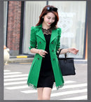 2025Spring Autumn New Windbreaker Coat Women Fashion Slim Mid Long Lace Trench Coat Female Casual Double-breasted Outerwear Tops