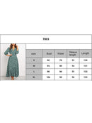 Women's Summer Bohemian Floral Print Long Maxi Dress Retro 3/4 Sleeve V-Neck Button Down High Waist Sundress Streetwear
