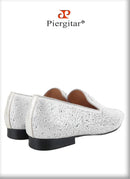 Piergitar Sliver Genuine Leather Men's Loafers With Handmade Bright And Shiny Rhinestones For Fashion Party/Banquet Red Bottom