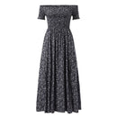 Plus Size Summer Dresses with Slash Necks, Shirred Bodice and Split Thigh Floral Dresses