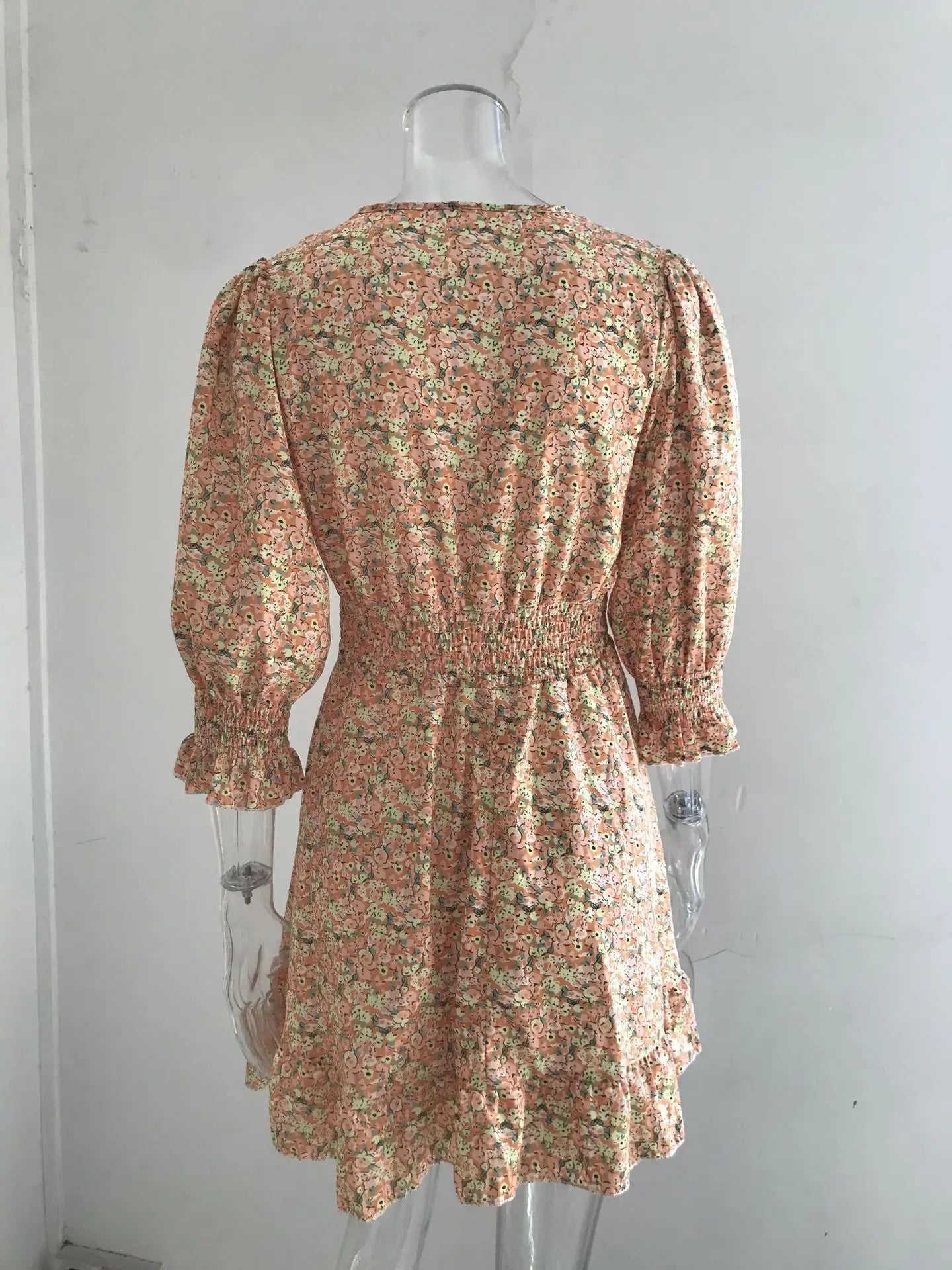 New Mid length Dress Waist Pullover Bohemian Printed Short Sleeve Fragmented Flower Dress