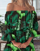 Sexy Slash Neck Long Flare Sleeve Floral Print Mini Dress Summer Women Boho Party Vestidos NMD-6650