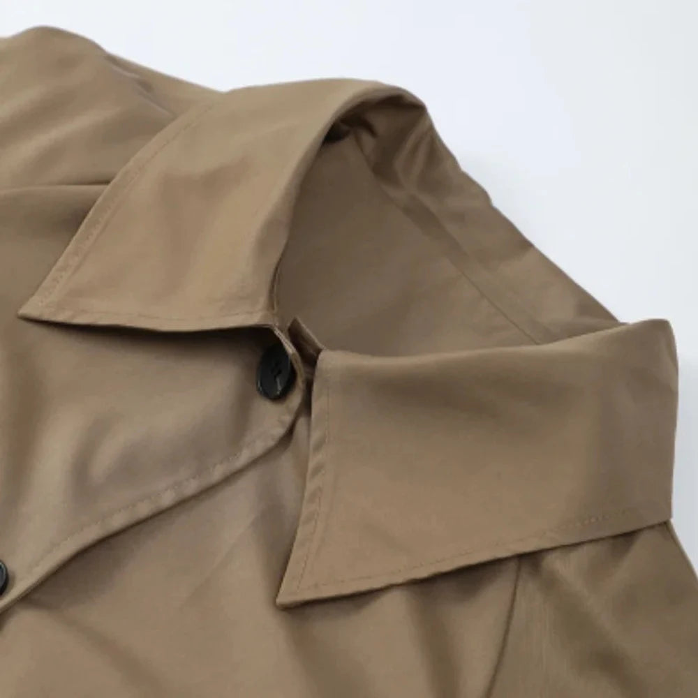 TRAF Women's Fashion Long Trench Coat Retro Loose Single-breasted Coat Autumn and Winter Lapel High Street Temperament Coat