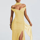 V-Neck Off Shoulder High Side Split Dress