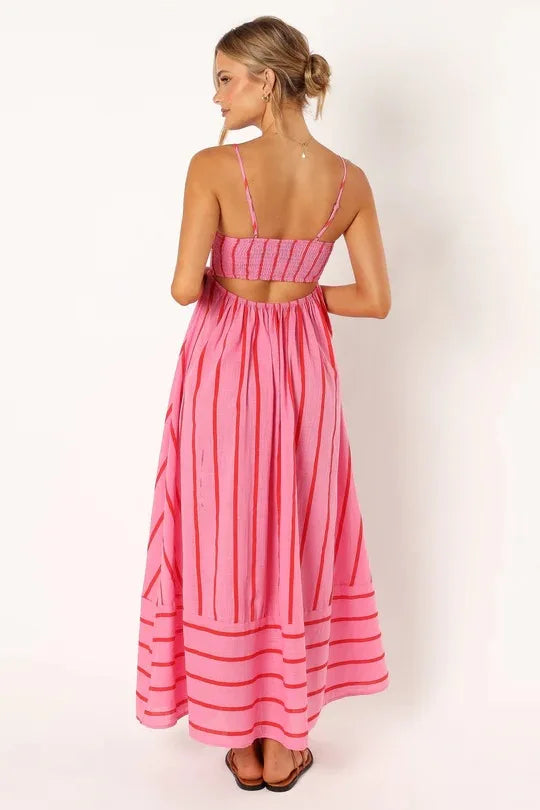 Spring And Summer Striped Vest Backless Large Swing New Dress For Women, Collarless And Sleeveless Oversized Swing Dress