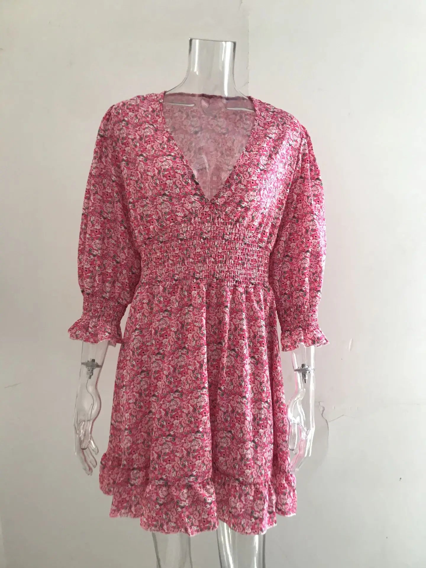 New Mid length Dress Waist Pullover Bohemian Printed Short Sleeve Fragmented Flower Dress