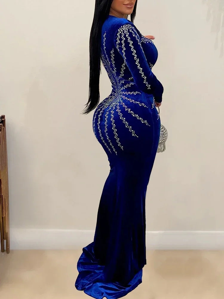 Deep V- Neck Velvet Dress