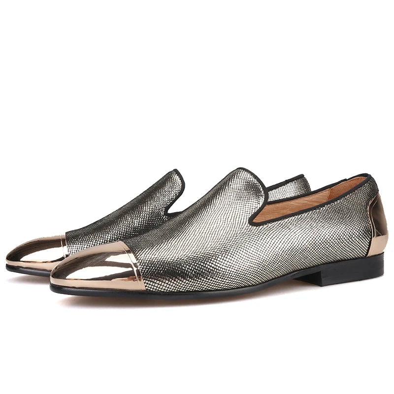 New Arrival Men's Red Sole Luxury Chain Style Slip-On Loafers Multicolored Gold Silk Weave Shoes Plus Size