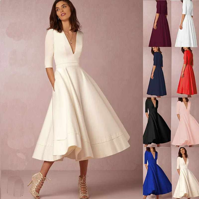 V-neck Short Sleeve Dresses for Women.