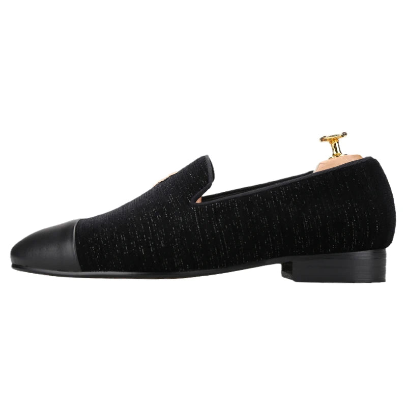 Piergitar 2022 New Summer Style Mulberry Silk Velvet Stitching Leather Slip-On Men's Loafers With Lightning Buckle For Wedding