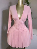 Women's Mini dress Spring/summer Ruched Lantern Sleeve Button A Line Short Skirt