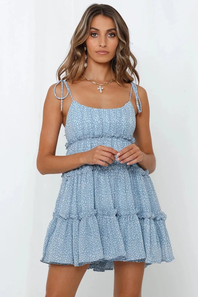 Spaghetti Strap Flower Chiffon Mini Dress