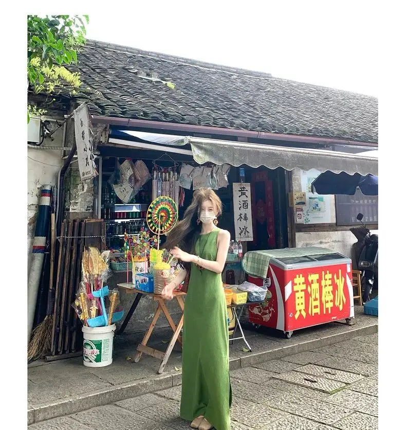 Ramie Linen Slip Dress 2025 Summer Women Sleeveless Maxi Dress Organic Minimalist Aesthetic Waist Defined Sustainable ResortWear