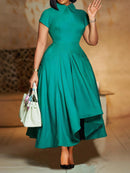 Women's Pleated Short Sleeves length Gown
