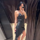 Sexy Sling Dress Women V Neck Hollow Out Backless Patchwork Lace