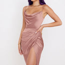 Satin Drawstring Spaghetti Strap Backless Dresses