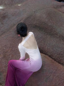 Tie-Dye Gradient Spring/Autumn Dress with Exquisite Back Cutout and Elegant Long Skirt