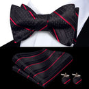 Hi-Tie Red Black Purple Paisley Mens Bow Tie Hanky Cufflinks Set Self-tied Butterfly Knot Bowtie for Male Wedding Business