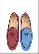 Three Colors Raw Canvas Belgian loafers with Calfskin Bows, Handmade Slip On Classic Mens Smoking Slippers