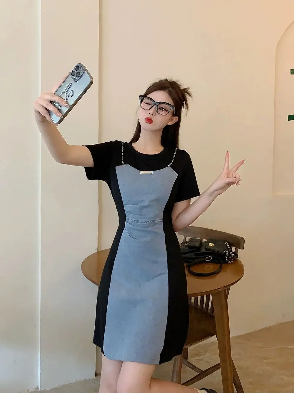 Midi Denim Women Dress Split Sleeve
