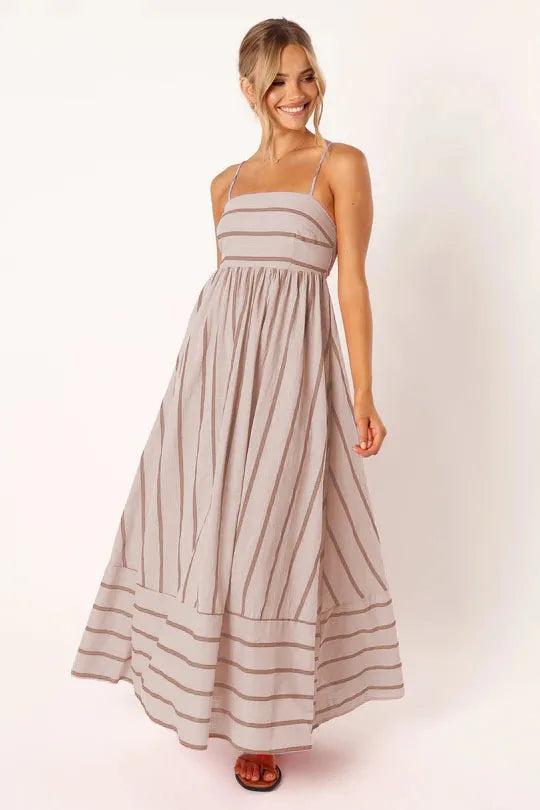 Spring And Summer Striped Vest Backless Large Swing New Dress For Women, Collarless And Sleeveless Oversized Swing Dress