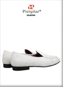 Piergitar 2022 New Black And White Color Three-Dimensional Thread Flower Silk Men's Loafers Handmade Moccasin For Party/Wedding