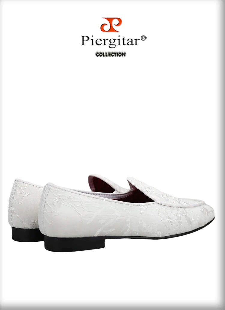 Piergitar 2022 New Black And White Color Three-Dimensional Thread Flower Silk Men's Loafers Handmade Moccasin For Party/Wedding