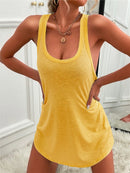 Summer environment women's solid color U-neck sleeveless herringbone suspender vest dress casual versatile short skirt