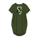 Women's heart-shaped printed pocket dress, casual round neck short sleeved dress for spring and summer women's wear