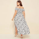 Plus Size Summer Dresses with Slash Necks, Shirred Bodice and Split Thigh Floral Dresses