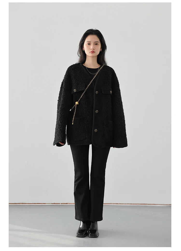 CHIC VEN Women's Woolen Coat Heavy Industry Down Jacket Vintage V-Neck Woman Down Coat Female Tops Autumn Winter 2024