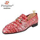 Piergitar Classic Model Gold Horsebits Men's Loafers Red And Light Green Crocodile Pattern Calfskin Handmade Slip-On Slippers