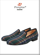Piergitar 2023 New Red And Green Classic Scottish Plaid Men's Loafers For Party Handmade Slip-On Moccasins Leather Insole
