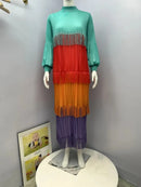 Women's Pleated Puff Sleeve Tassel Dress
