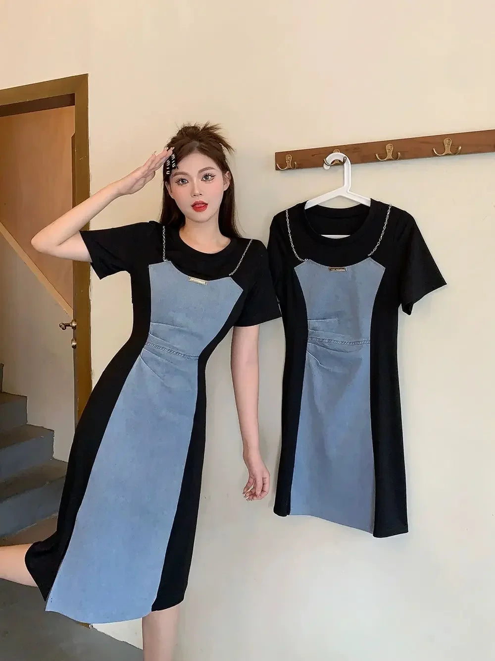 Midi Denim Women Dress Split Sleeve